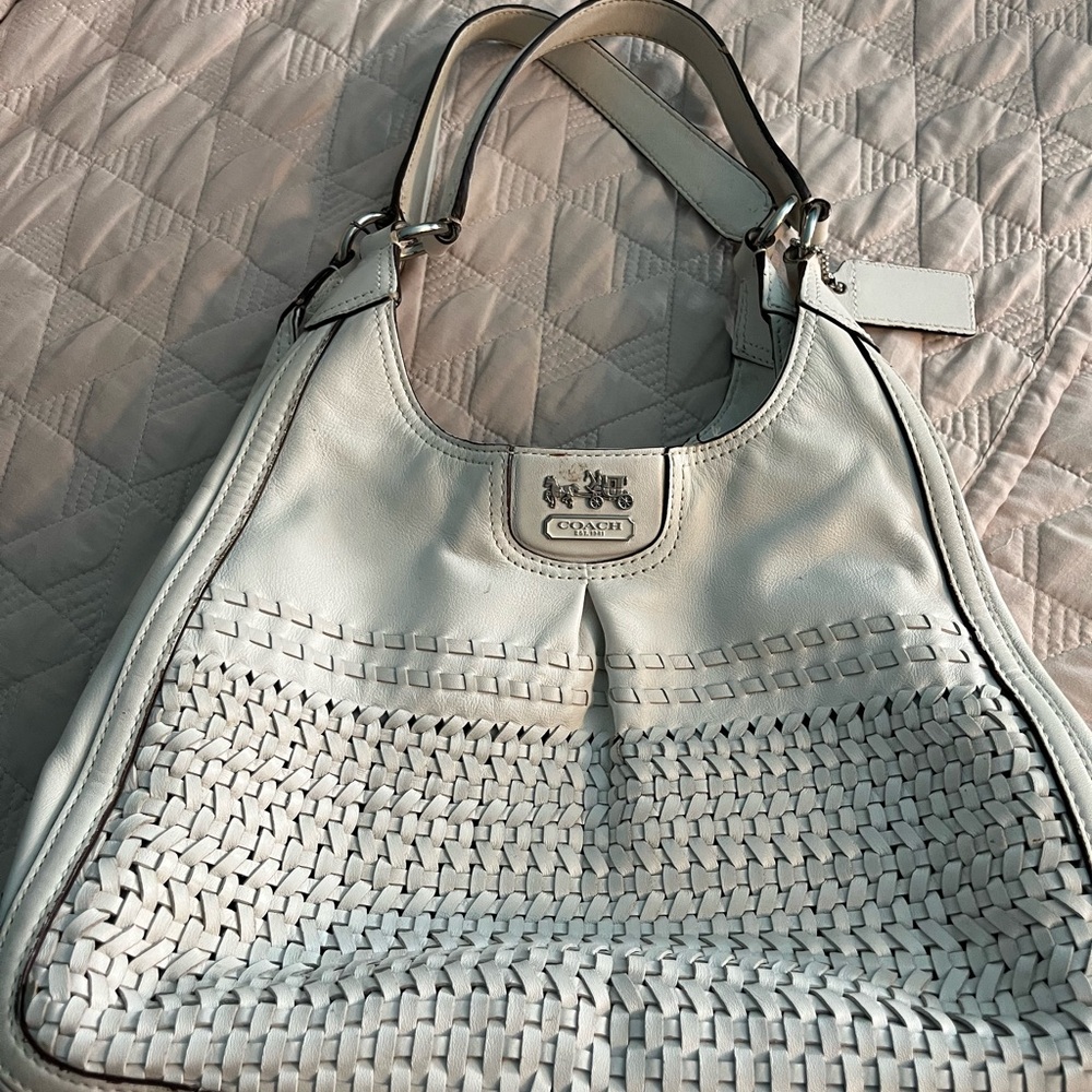 Coach white Woven Leather Shoulder Bag